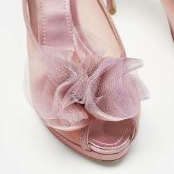 Pre Owned Dior Purple Mesh Flower Applique Peep Toe Pumps Size 40.5