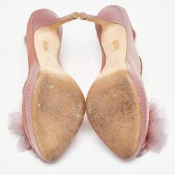 Pre Owned Dior Purple Mesh Flower Applique Peep Toe Pumps Size 40.5