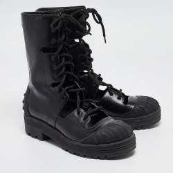 Dior Black Leather Cut Out Ankle Boots Size 38.5