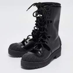 Dior Black Leather Cut Out Ankle Boots Size 38.5
