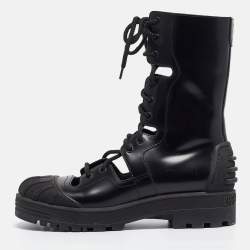Dior Black Leather Cut Out Ankle Boots Size 38.5
