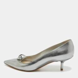 Dior Grey Leather Rose Applique Pumps Size 37