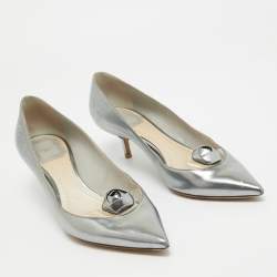 Dior Grey Leather Rose Applique Pumps Size 37