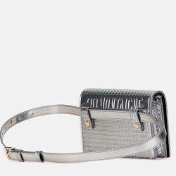 Pre Owned Dior Silver Metallic Patent Microcannage 2 in 1 30 Montaigne Pouch