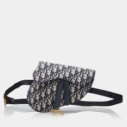 Pre Owned Dior Beige/Navy Blue Oblique Canvas Saddle Belt Bag