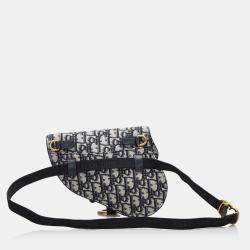 Pre Owned Dior Beige/Navy Blue Oblique Canvas Saddle Belt Bag
