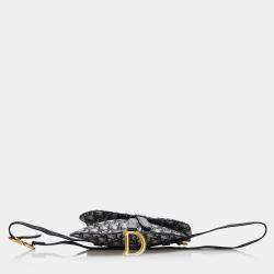 Pre Owned Dior Beige/Navy Blue Oblique Canvas Saddle Belt Bag
