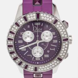 Dior Purple Stainless Steel Diamond Rubber Christal CD11431JR001 Women's Wristwatch 39 mm