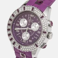 Dior Purple Stainless Steel Diamond Rubber Christal CD11431JR001 Women's Wristwatch 39 mm