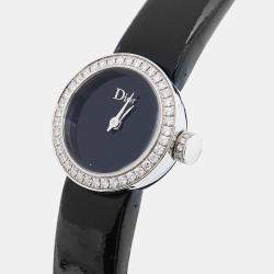 Dior Black Stainless Steel Diamond Patent Leather La D De Dior CD040110-J Women's Wristwatch 19 mm