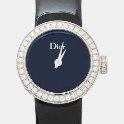 Dior Black Stainless Steel Diamond Patent Leather La D De Dior CD040110-J Women's Wristwatch 19 mm