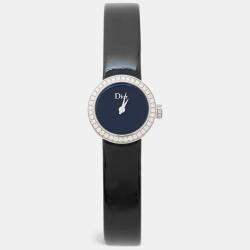 Dior Black Stainless Steel Diamond Patent Leather La D De Dior CD040110-J Women's Wristwatch 19 mm