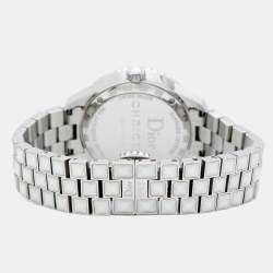Pre Owned Dior White Stainless Steel Diamonds Christal CD113118M001 Women's Wristwatch 33 mm
