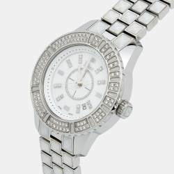 Pre Owned Dior White Stainless Steel Diamonds Christal CD113118M001 Women's Wristwatch 33 mm