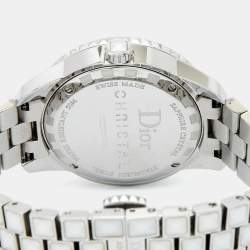 Pre Owned Dior White Stainless Steel Diamonds Christal CD113118M001 Women's Wristwatch 33 mm