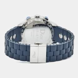 Dior Blue Diamonds Stainless Steel Rubber Christal CD11431IR001 Women's Wristwatch 38 mm 