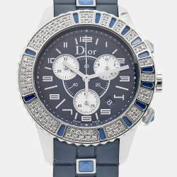 Dior Blue Diamonds Stainless Steel Rubber Christal CD11431IR001 Women's Wristwatch 38 mm 