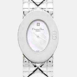 Pre Owned Christian Dior Mother of Pearl Stainless Steel Lady Dior D90-100 Women's Wristwatch 21 mm