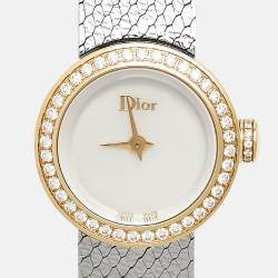 Pre Owned Dior Mother Of Pearl Diamond 18K Yellow Gold Stainless Steel La Mini D Dior Satine CD040120M003 Women's Wristwatch 19 mm