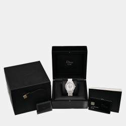 Pre Owned Christian Dior VIII Montaigne CD1245E9C001 Quartz White Diamond Mother of Pearl Ceramic Women's Wristwatch 39 mm