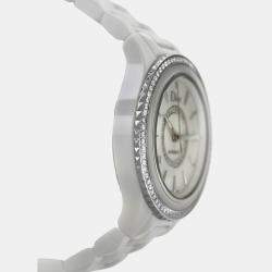 Pre Owned Christian Dior VIII Montaigne CD1245E9C001 Quartz White Diamond Mother of Pearl Ceramic Women's Wristwatch 39 mm