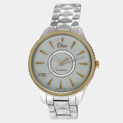 Pre Owned Dior VIII Montaigne CD1535I0M001 Automatic Diamond Mother of Pearl 18K Yellow Gold Stainless Steel Women's Wristwatch 36 mm