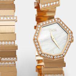 مملوكة مسبقًا Dior Gem Dior CD18117X1001 White Mother Of Pearl Dial 18k Rose Gold Diamond Women's Wristwatch 24.50 mm With Bracelet