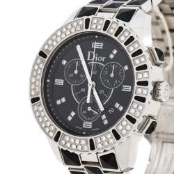 Pre Owned Dior Black Stainless Steel Diamonds Christal CD11431C-V Women's Wristwatch 38 mm