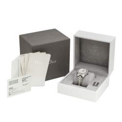 Pre Owned Dior White Stainless Steel Diamonds Christal CD113112-V Women's Wristwatch 33 mm