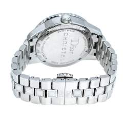 Pre Owned Dior White Stainless Steel Diamonds Christal CD113112-V Women's Wristwatch 33 mm