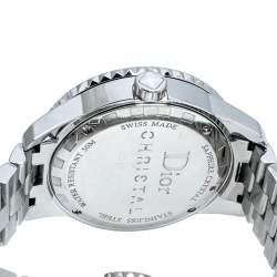 Pre Owned Dior White Stainless Steel Diamonds Christal CD113112-V Women's Wristwatch 33 mm