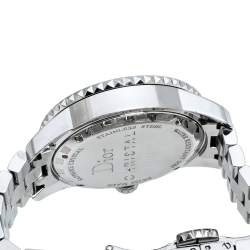 Pre Owned Dior White Stainless Steel Diamonds Christal CD113112-V Women's Wristwatch 33 mm
