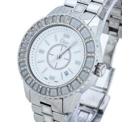 Pre Owned Dior White Stainless Steel Diamonds Christal CD113112-V Women's Wristwatch 33 mm