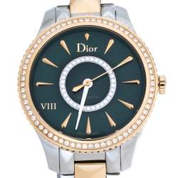 Pre Owned Dior Green 18K Rose Gold Stainless Steel Diamond VIII Place Vendome CD152511 Women's Wristwatch 32 mm