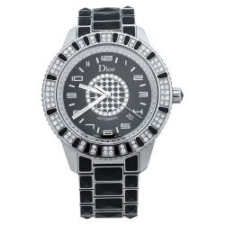 Pre Owned Dior Black Stainless Steel Diamond Christal CD115511 Women's Wristwatch 42 mm