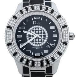 Pre Owned Dior Black Stainless Steel Diamond Christal CD115511 Women's Wristwatch 42 mm