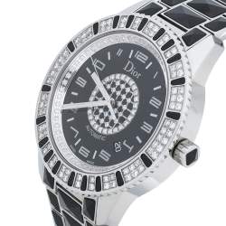 Pre Owned Dior Black Stainless Steel Diamond Christal CD115511 Women's Wristwatch 42 mm