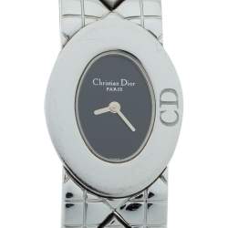 Pre Owned Christian Dior Black Stainless Steel Lady Dior D90-100 Women's Wristwatch 21 mm