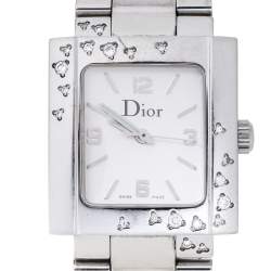 Pre Owned Dior SIlver Stainless Steel Diamond Riva D98-1014 Women's Wristwatch 24.50 mm