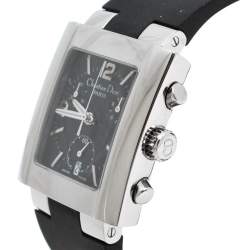 Pre Owned Dior Black Stainless Steel Rubber Riva D81-100 Women's Wristwatch 31 mm