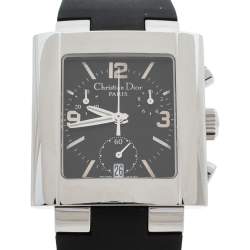 Pre Owned Dior Black Stainless Steel Rubber Riva D81-100 Women's Wristwatch 31 mm