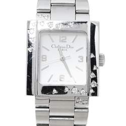 مملوكة مسبقًا Dior Silver Stainless Steel Diamond Riva D98-1014 Women's Wristwatch 25 MM