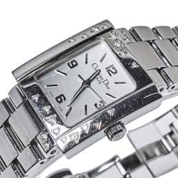 مملوكة مسبقًا Dior Silver Stainless Steel Diamond Riva D98-1014 Women's Wristwatch 25 MM