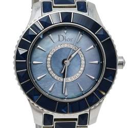 Pre Owned Dior Blue Mother Of Pearl Stainless Steel Christal CD143117 Women's Wristwatch 33 mm