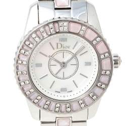 Pre Owned ساعة يد نسائية ديور شريستال سي دي112111أم001 ألماس ستانلس ستيل صدف 28 مم