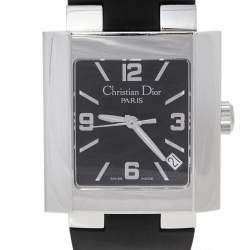 Pre Owned Christian Dior Black Stainless Steel Rubber Riva D101-100 Women's Wristwatch 31 mm