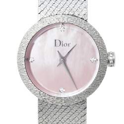 مملوكة مسبقًا Dior Pink Mother of Pearl Stainless Steel Diamond La D De Dior Satine CD047112M002 Women's Wristwatch 25 mm