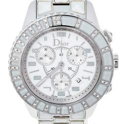 Pre Owned Dior White Stainless Steel Diamonds Christal CD114311M001 Women's Wristwatch 38 mm