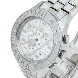 Pre Owned Dior White Stainless Steel Diamonds Christal CD114311M001 Women's Wristwatch 38 mm