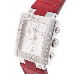 Dior Silver Diamonds Stainless Steel Riva Quartz Women's Wristwatch 